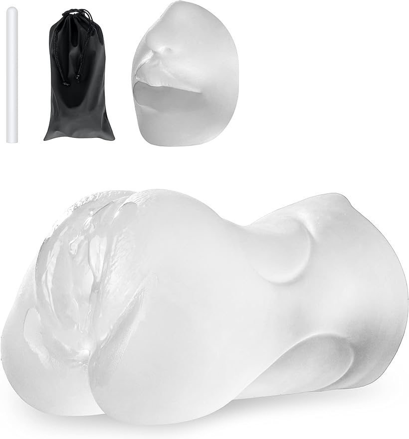 3-in-1 Male Masturbator Realistic Pocket Pussy with Drying Stick & Waterproof Storage Bag. Onahole Double-Ended Male Sex Toy Mouth Tongue Textured Vagina & Tight Anus for Men Masturbation (Clear)