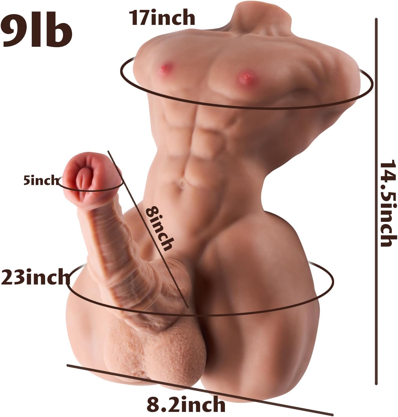 Sex Doll Muscular Men Torso Realistic Large Dildo Masturbator. Lifelike Thick Horse Big Dildo Sex Dolls with Big Butt Anal Masturbators. Adult Couples Sex Toys (Brown)