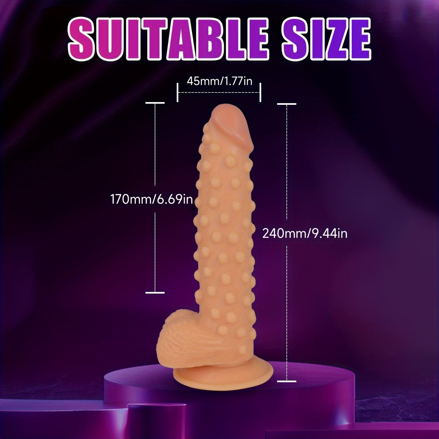 9.44 Realistic Dildo with Large Beads - Waterproof. Latex-Free. Suction Cup for Hands-Free Play. G-Spot & Anal Stimulation Sex Toy for Women and Couples