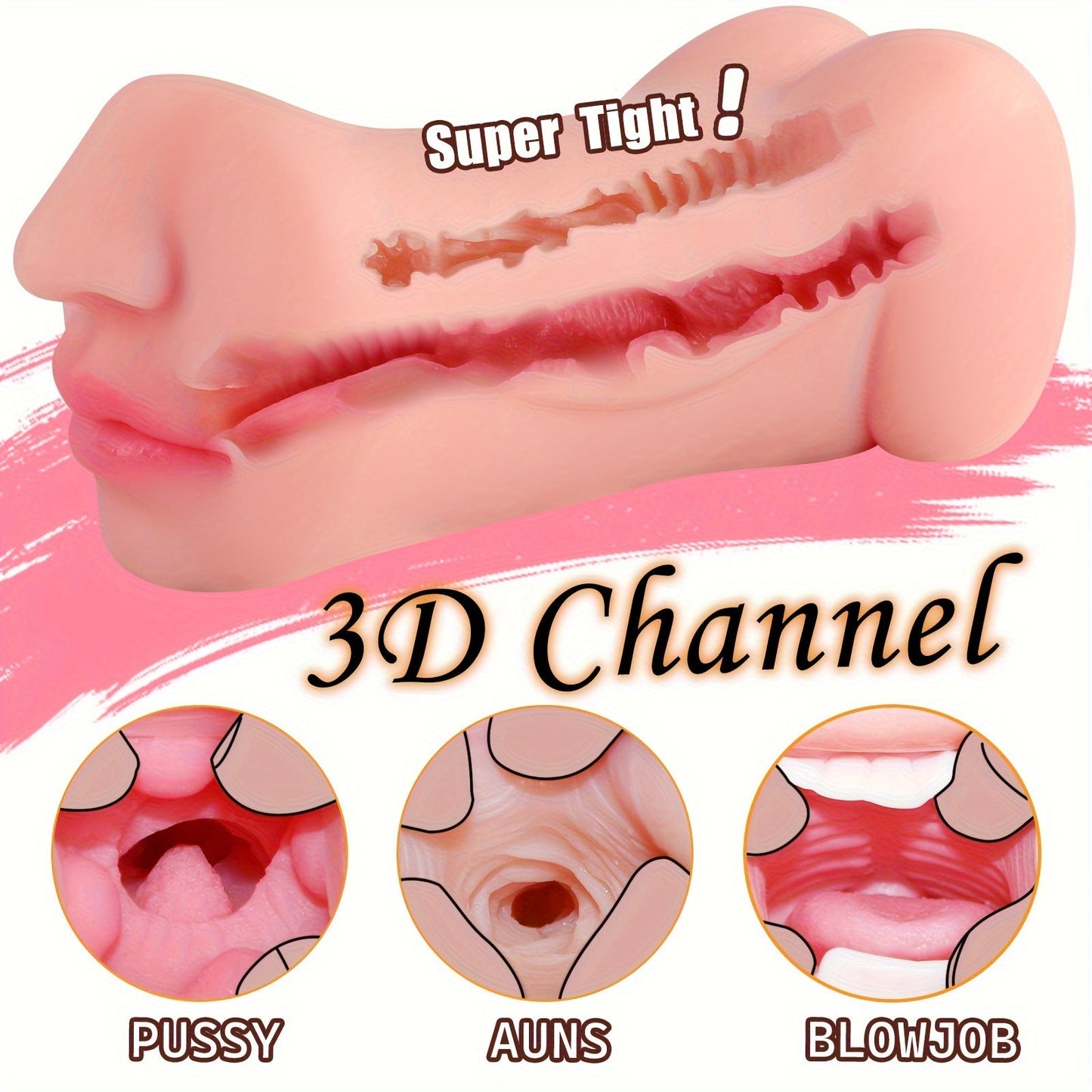 3-in-1 Pocket Pussy Male Masturbator. Double-Ended Stroker with Vagina, Anus & Mouth. 3D Realistic Textured Deepthroat Blowjob Toy for Men's Masturbation. Male Sex Toys with Storage Bag