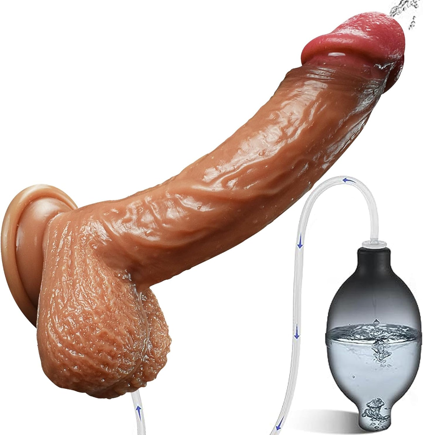 Realistic Squirting Dildo Silicone Ejaculating Dildo. 8.46" Lifelike Suction Cup Dildo for Hands-Free Play. Soft Dildo with Curved Shaft and Balls. Adult Sex Toys for Women, G-Spot, and Anal/Prostate