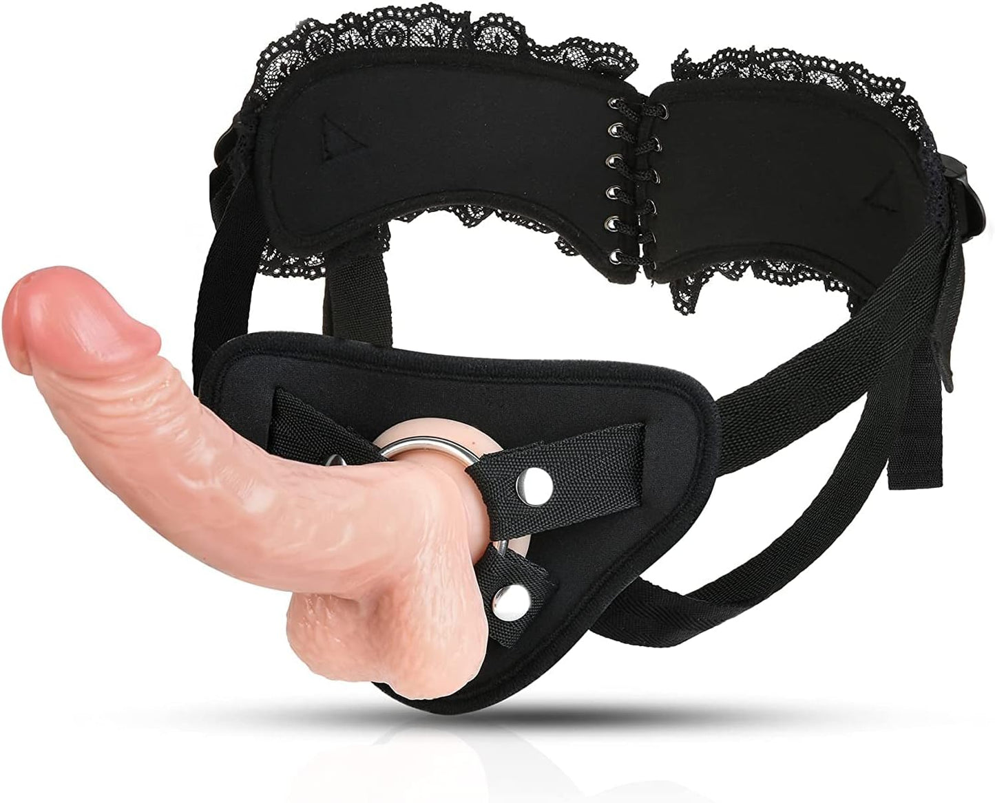Strap-On Dildo Harness for Pegging. Sex Harness with Realistic Anal Dildo Penis G-Spot Stimulator Sex Toys for Women Lesbian Couple. 7.5 Inch Silicone Dildo with Suction Cup Anal Sex Toys for Beginners