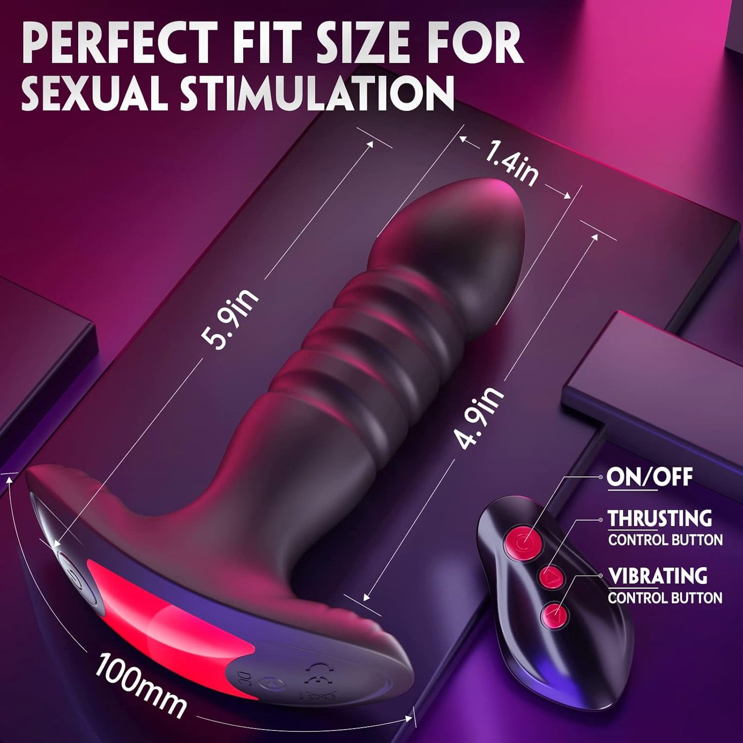 Anal Plug Vibrator with App Control Sex Toy for Men Women - Prostate Massager with 7 Thrusting & Vibrating Modes Adult Anal Vibrator Butt Stimulator Plug for Male Female (Black)