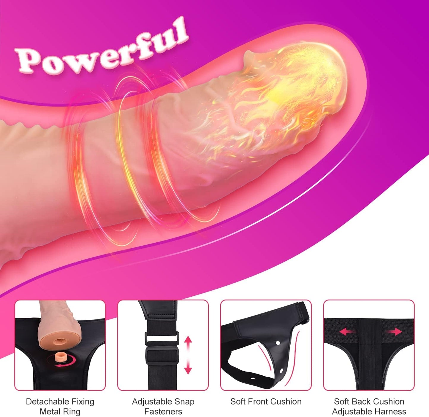Harness Strap-On Vibration Realistic Dildos with 10 Strong Modes 2 Dildos Silicone Anal G-spot Stimulation Adjustable Strapless Sex Toys for Female Couple Lesbian | Remote Control