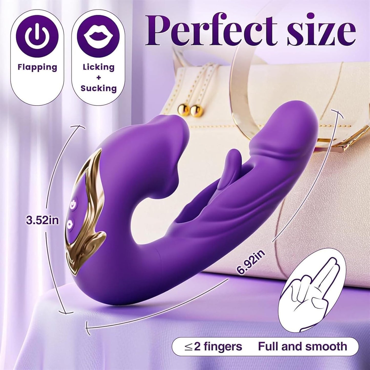 3-in-1 Tongue Licking, Finger Flapping, G-Spot Dildo Vibrator Sex Toy for Women, Clitoral Stimulation Massager, Adult Masturbator