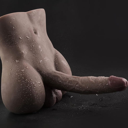 Torso Male Sex Doll with Flexible Dildo Realistic Huge Cock. Black Men Sex Dolls for Women Tight Anal Hole 8in Cock for Female Masturbation. Unisex Masturbator Toy for Gay Couple 6.2lb