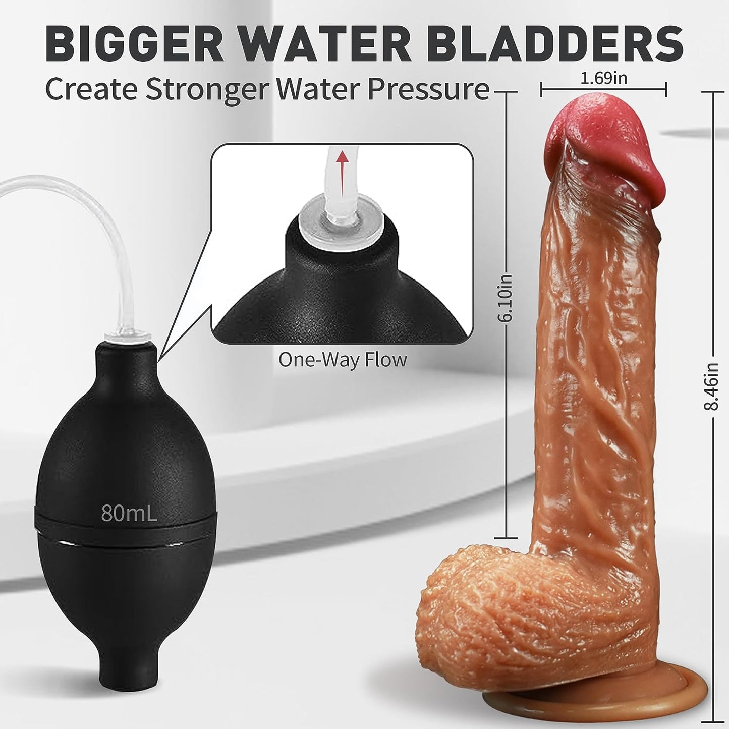 Realistic Squirting Dildo Silicone Ejaculating Dildo. 8.46" Lifelike Suction Cup Dildo for Hands-Free Play. Soft Dildo with Curved Shaft and Balls. Adult Sex Toys for Women, G-Spot, and Anal/Prostate