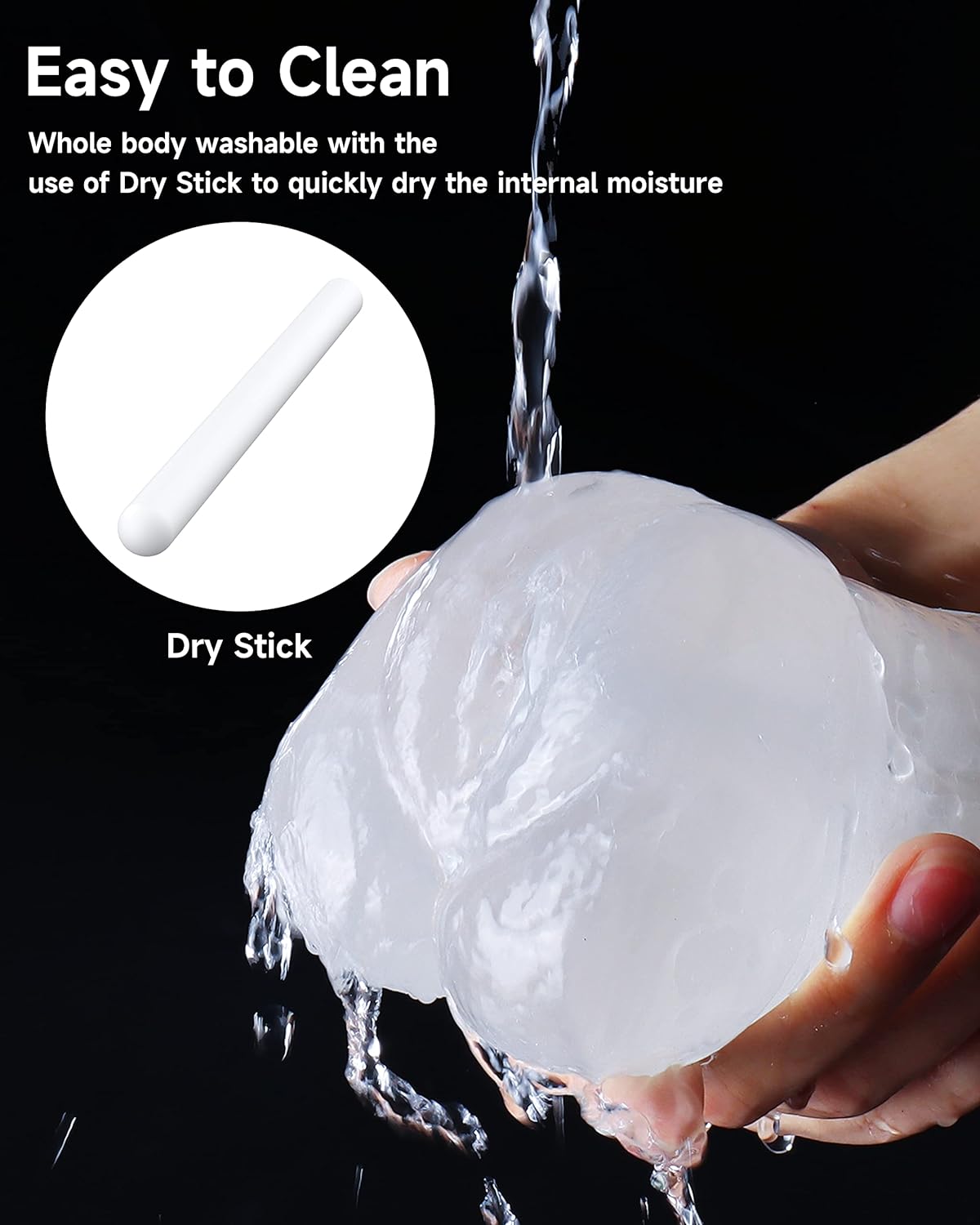 3-in-1 Male Masturbator Realistic Pocket Pussy with Drying Stick & Waterproof Storage Bag. Onahole Double-Ended Male Sex Toy Mouth Tongue Textured Vagina & Tight Anus for Men Masturbation (Clear)