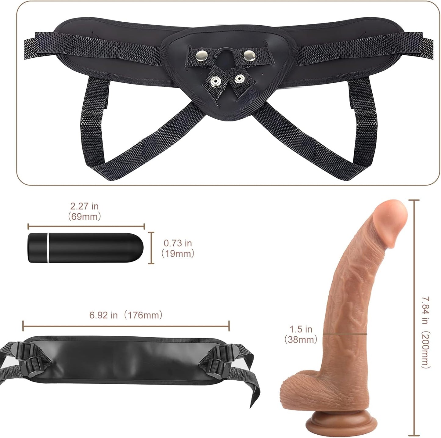 Strap-on Realistic Vibrating Dildo Wearable Harness with Bullet Vibrator. Detachable Silicone G-Spot Stimulator. Vagina Massager Female Masturbator Sex Toys for Women Lesbian Couple (Flesh)