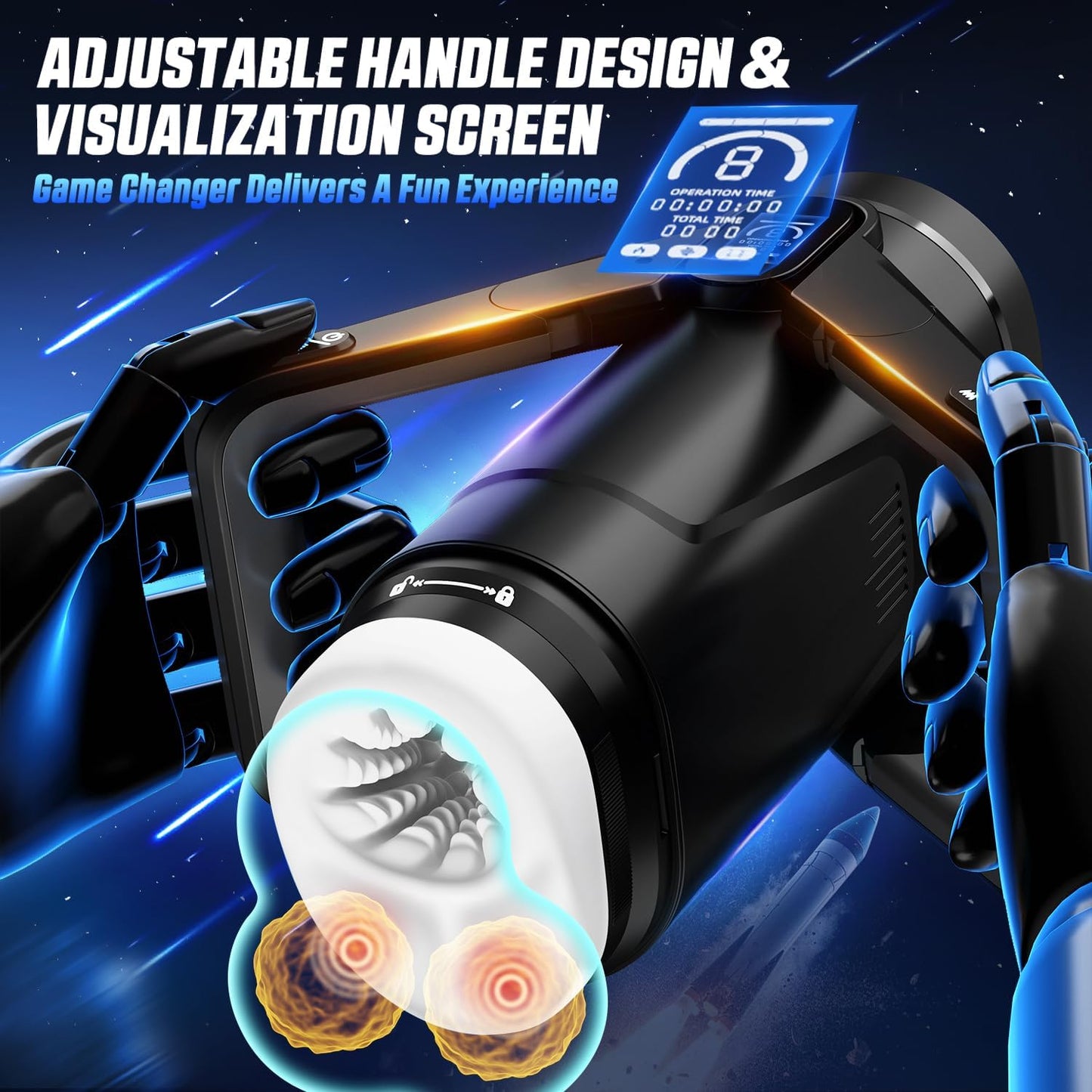 Automatic Male Masturbator Sex Toys for Men - Male Sex Toy with 9 Thrusting & 9 Scrotal Vibrations & Wing Handle Design with LCD Display Penis Pump. Pocket Pussy Sex Machine. Adult Sex Toys & Games