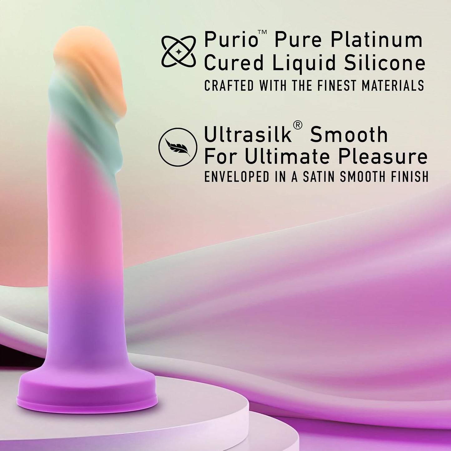 Blush Avant Sunrise Gaze Artisan 7.5 Inch Dildo – Hand Crafted with Purio® Liquid Silicone Wrapped in Satin Smooth UltraSilk® – Suction Cup Base & Harness Compatible - Sherbet