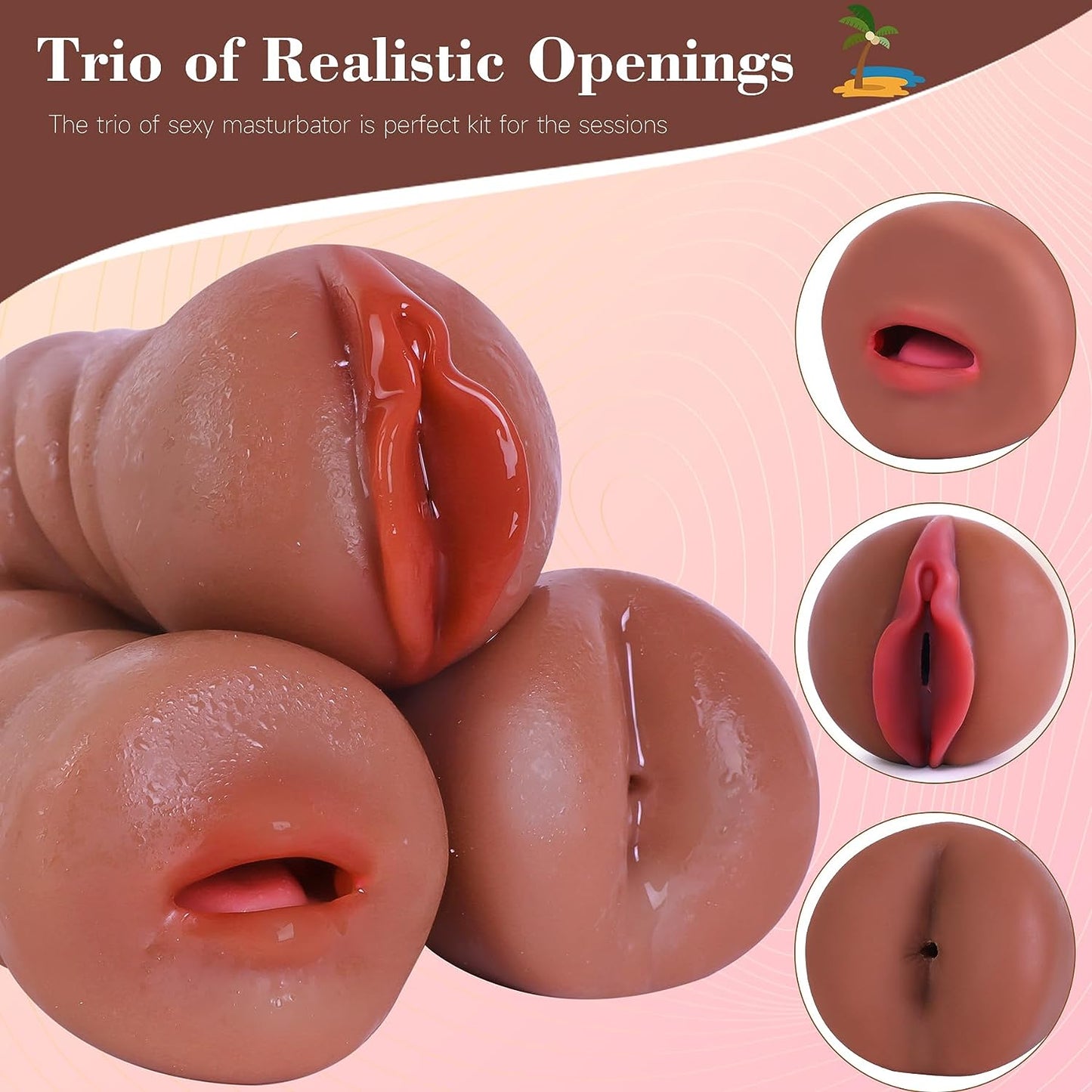 Sex Toys Male Pocket Pussies Sex Toy - Trio Pack of 3 Mouth Sex Doll. Vagina Blowjob Male Masturbator. Anal Flesh Light. Silicone Stroker for Mens Pleasure. Consoladores Sex Toys for Men