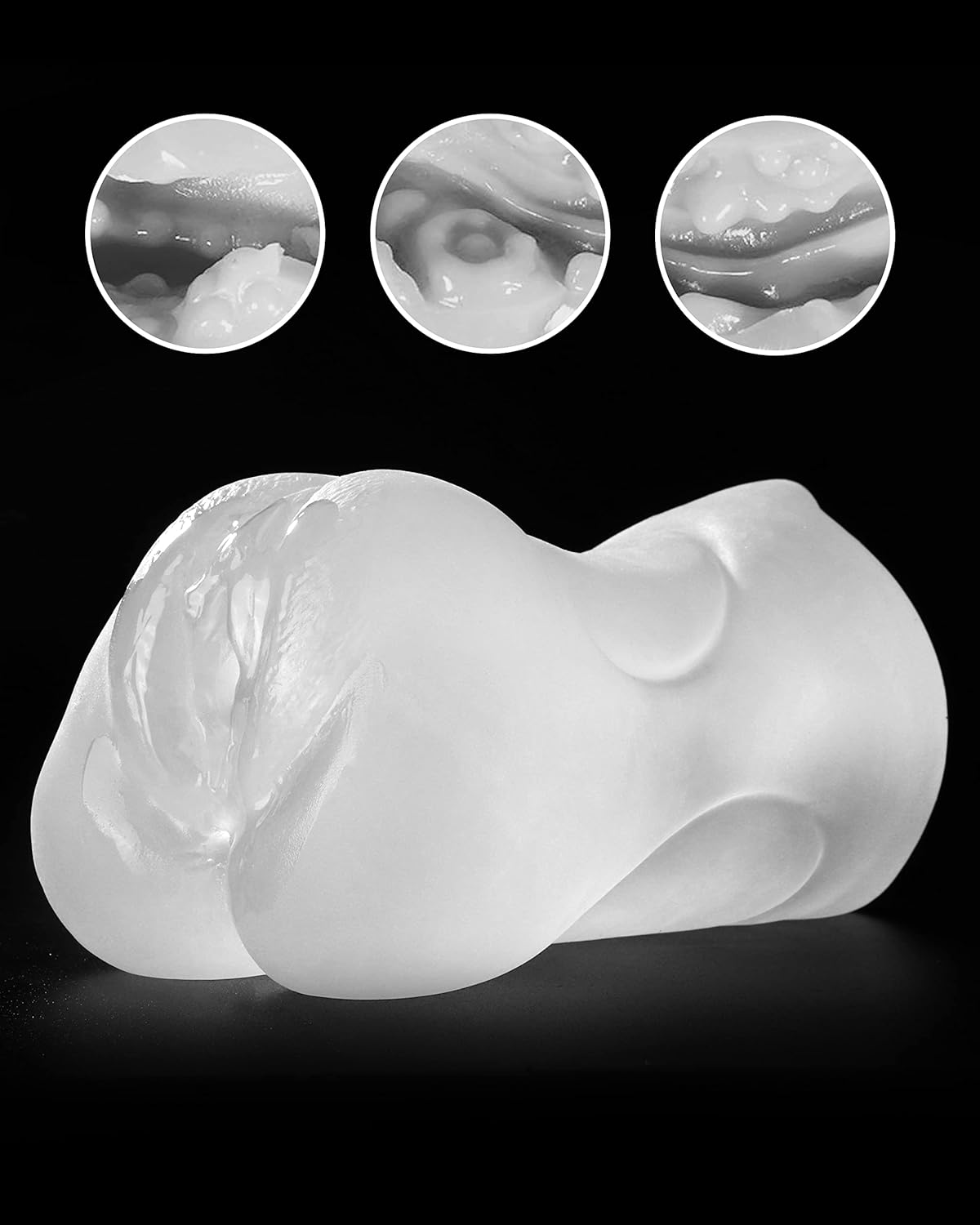 3-in-1 Male Masturbator Realistic Pocket Pussy with Drying Stick & Waterproof Storage Bag. Onahole Double-Ended Male Sex Toy Mouth Tongue Textured Vagina & Tight Anus for Men Masturbation (Clear)