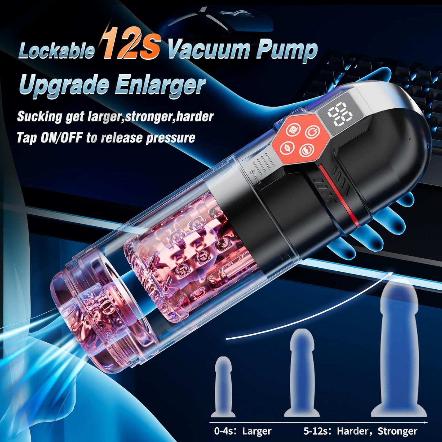 Male Masturbator Penis Pump - Male Sex Toys for Men with Upgraded 12 S Vacuum Pump & 7 Thrusting Rotating Vibrating Sucking Licking LCD Adult Toys Men's Sex Toys Pumps & Enlargers