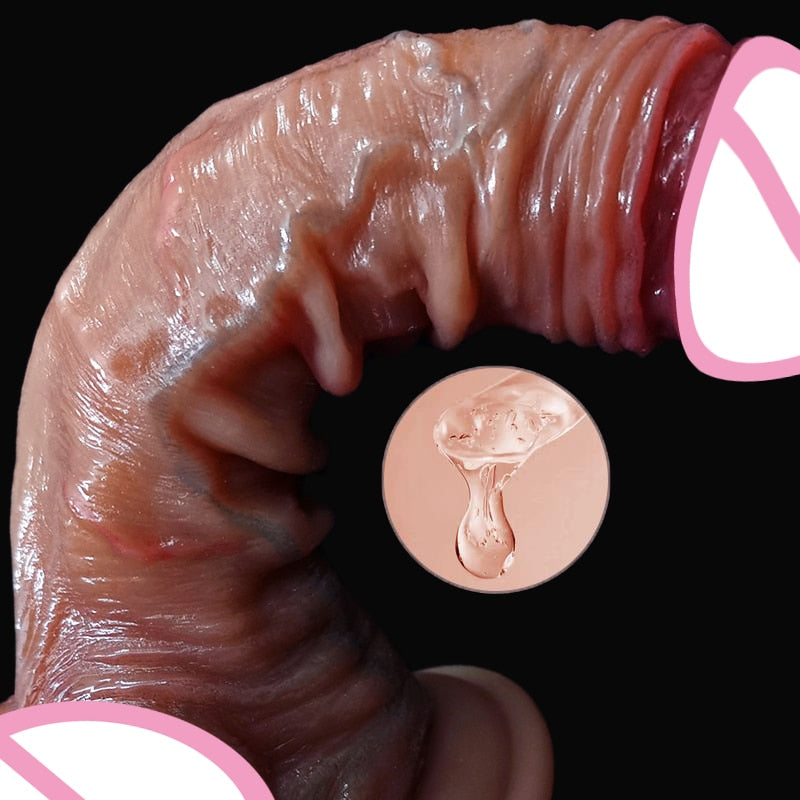 8.5นิ้วสมจริง Penis สำหรับผู้หญิงเลื่อน Foreskin Dildo ดูดถ้วย Dildos หญิง Masturbator Big Dick ผู้ใหญ่ Anal เซ็กซ์ทอย Shop