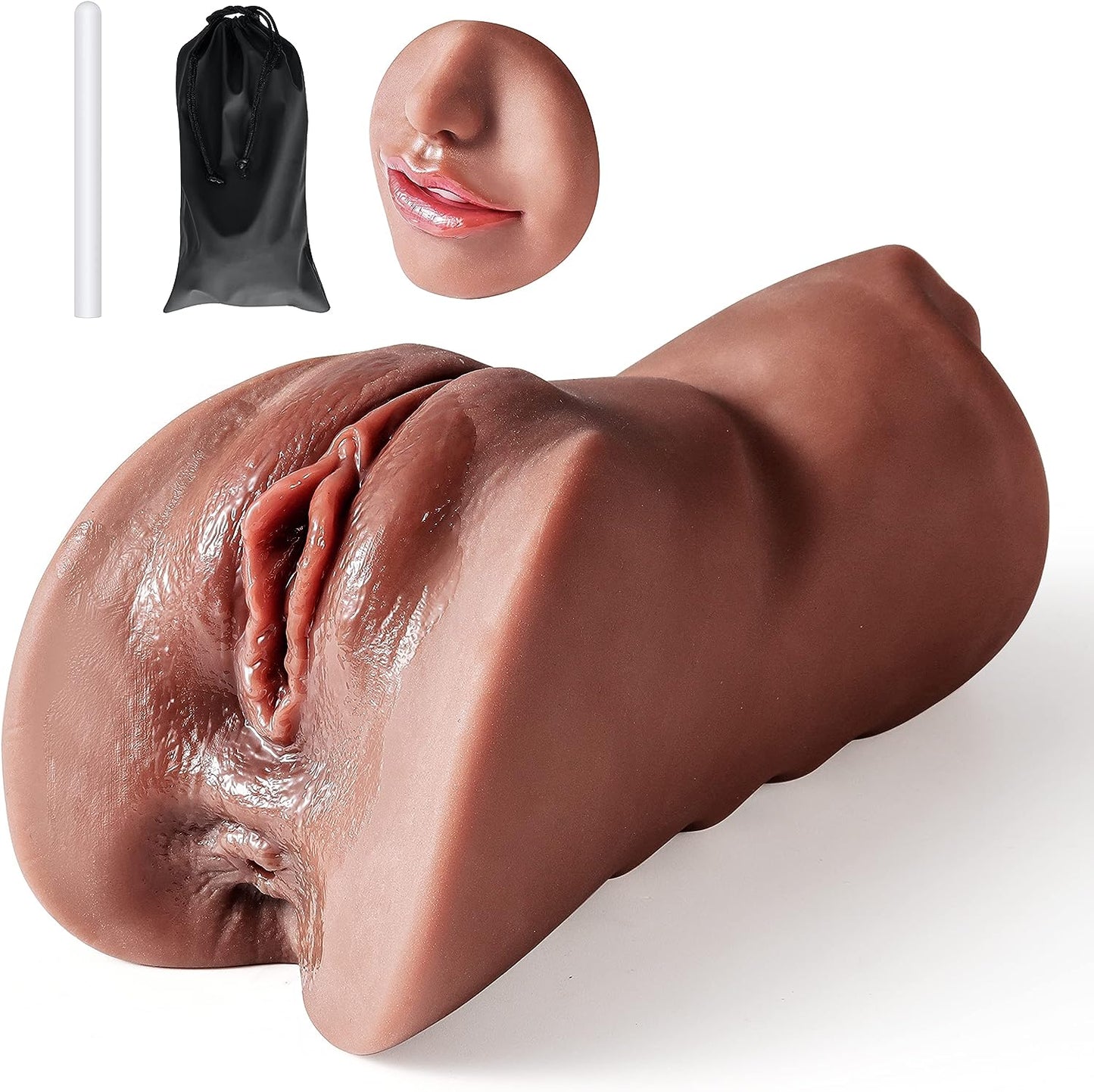 3-in-1 Male Masturbator Realistic Pocket Pussy with Drying Stick & Waterproof Storage Bag. Onahole Double-Ended Male Sex Toy Mouth Tongue Textured Vagina & Tight Anus for Men Masturbation (Clear)