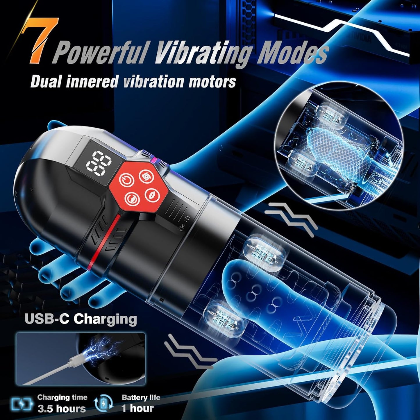 Male Masturbator Penis Pump - Male Sex Toys for Men with Upgraded 12 S Vacuum Pump & 7 Thrusting Rotating Vibrating Sucking Licking LCD Adult Toys Men's Sex Toys Pumps & Enlargers