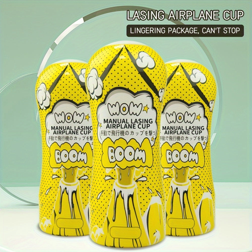 Manual Lasing Airplane Cup: Handheld Stimulation Toy for Men - TPE Material. Suitable for Hand Washing. No Electricity Required