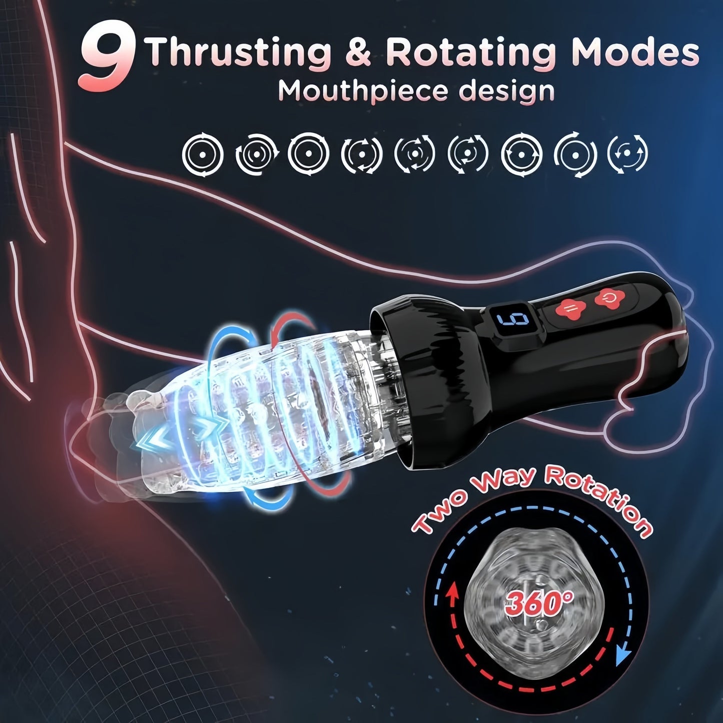 Ultimate Male Masturbator Sex Toy. Automatic 9 Thrusting & Rotating Modes. TPE Material. USB Powered. Hand Washable. Solid Color Design. Adult Pleasure Machine for Men