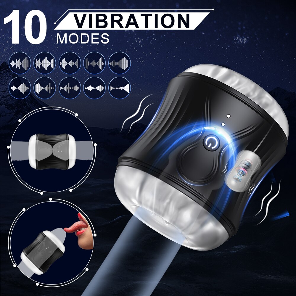 Male Masturbators, Male Open Male Masturbator Cup, 3D Tunnel Pocket Pussy Stroker, 10 Vibration Modes