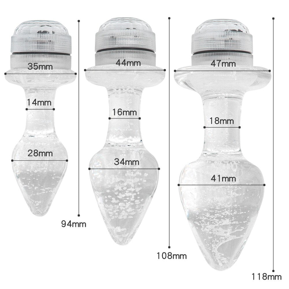 Crystal Anal Plug Vibrator Luminous Glass Plug LED Remote Control Dildo Vaginal Anal Massage Toy Buttplugs
