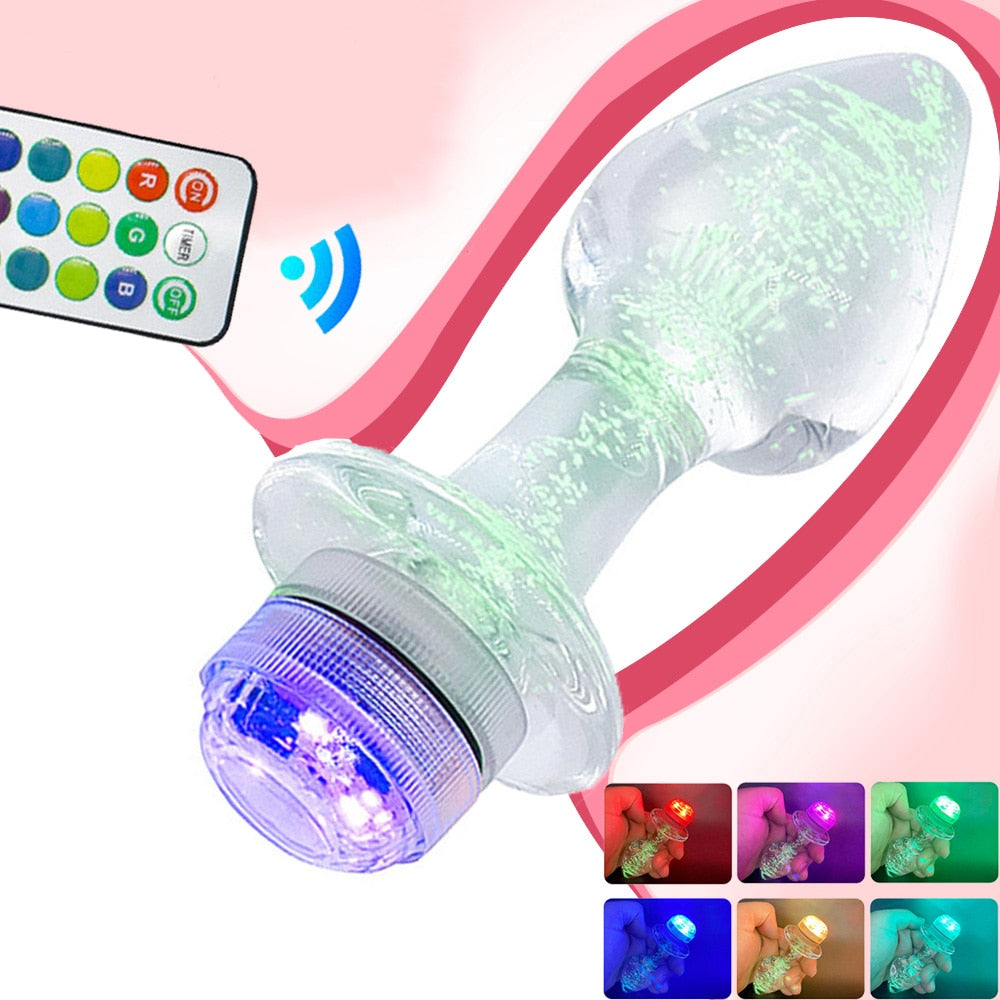 Crystal Anal Plug Vibrator Luminous Glass Plug LED Remote Control Dildo Vaginal Anal Massage Toy Buttplugs