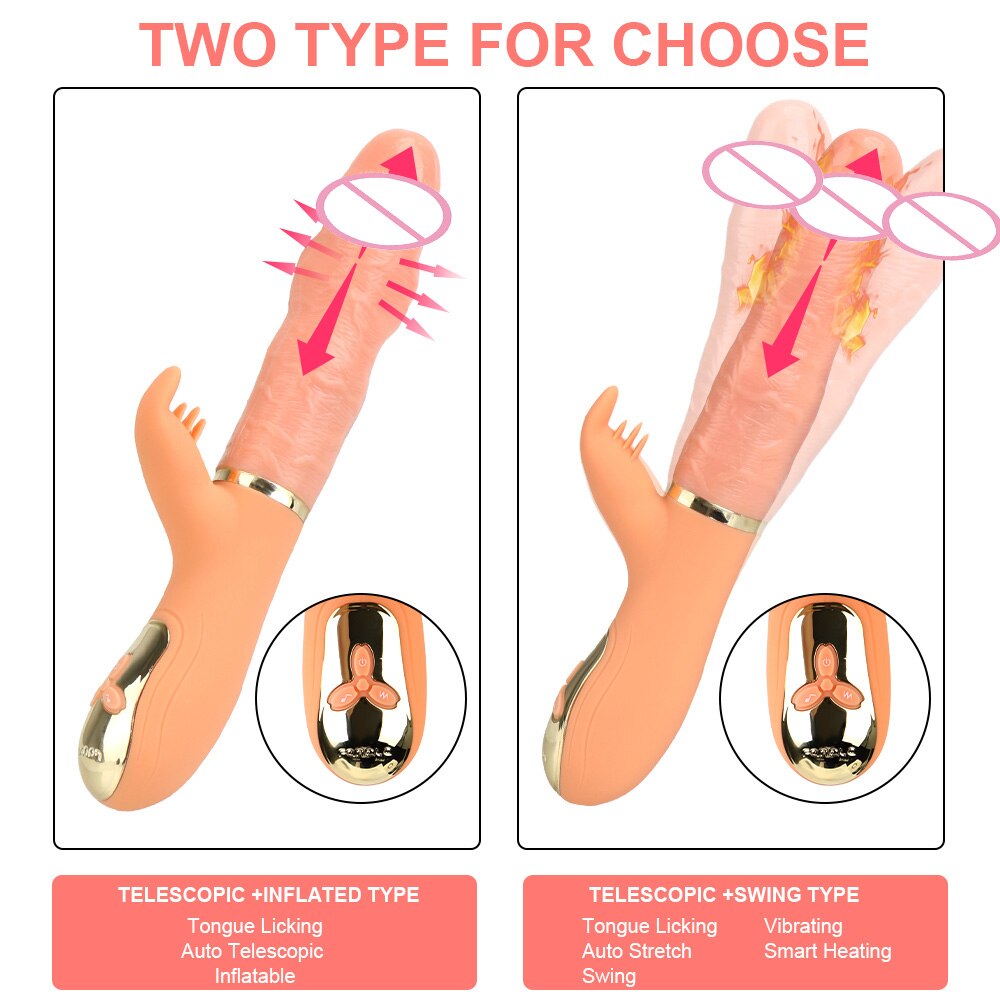 Automatic Telescopic Inflatable Heated Dildos Women Vibrator Clitoris Licking Vagina Massage Anal Plug Erotic Toys for Sex Big Penis