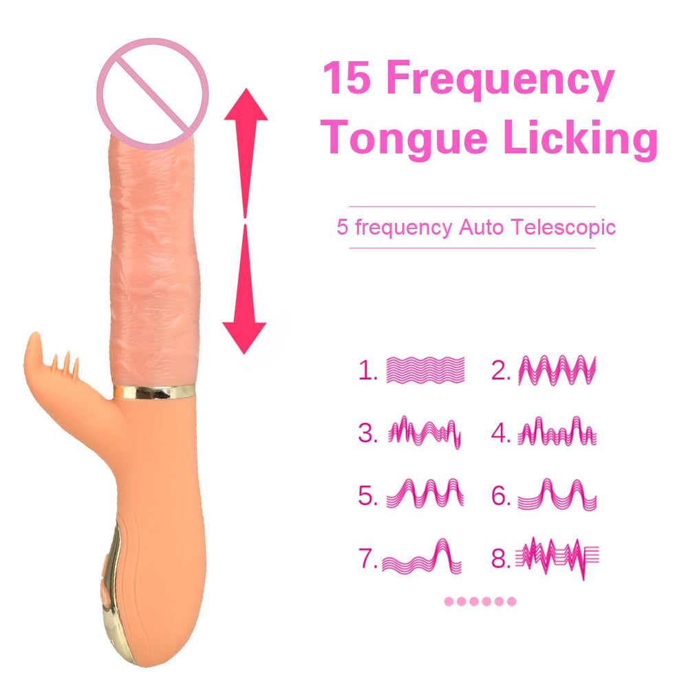 Automatic Telescopic Inflatable Heated Dildos Women Vibrator Clitoris Licking Vagina Massage Anal Plug Erotic Toys for Sex Big Penis