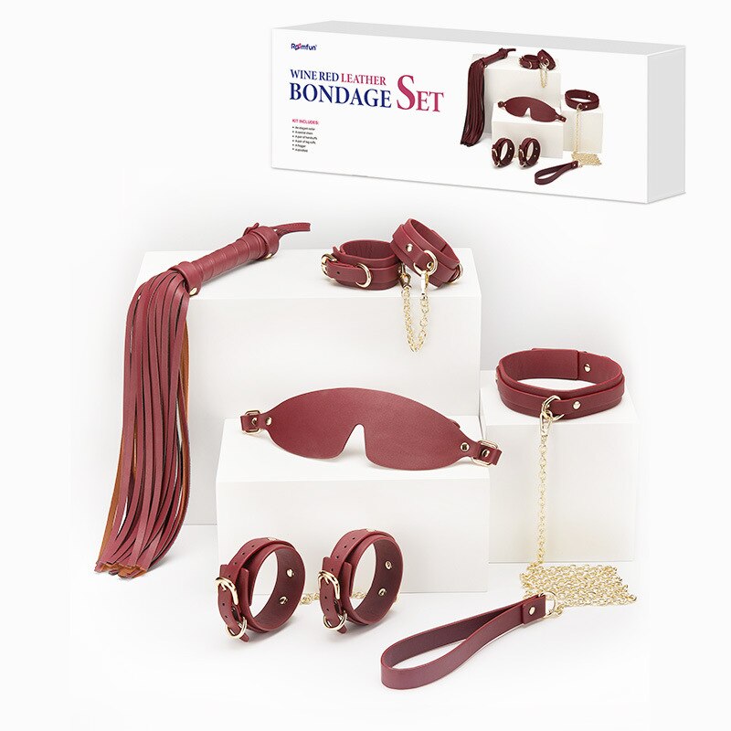 BDSM Fetish Bundle Bondage Leather Set Restraint Slave Handcuffs Collar Whip Dog Adult Game