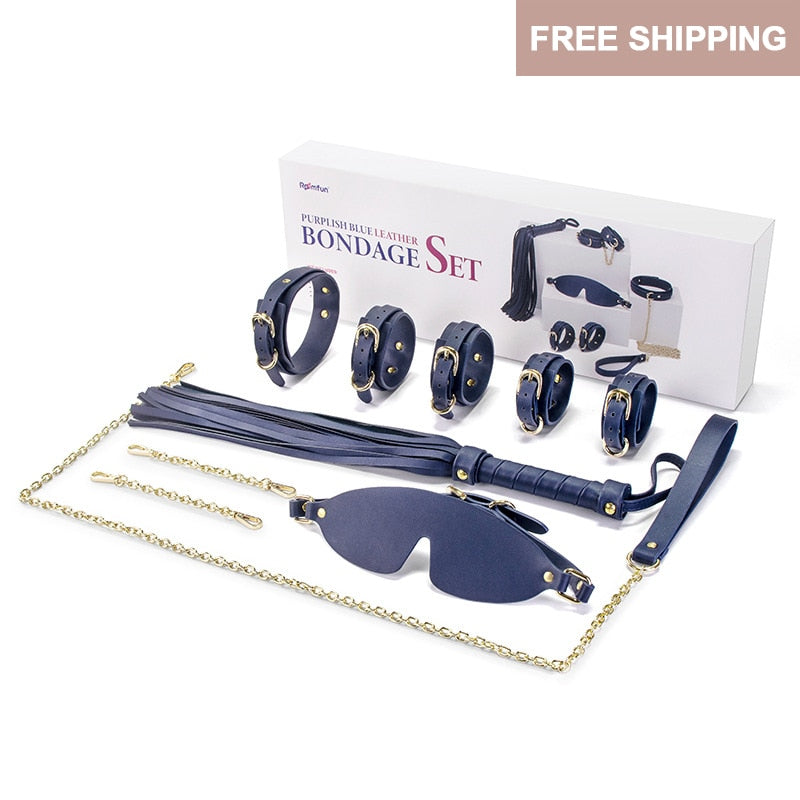 BDSM Fetish Bundle Bondage Leather Set Restraint Slave Handcuffs Collar Whip Dog Adult Game