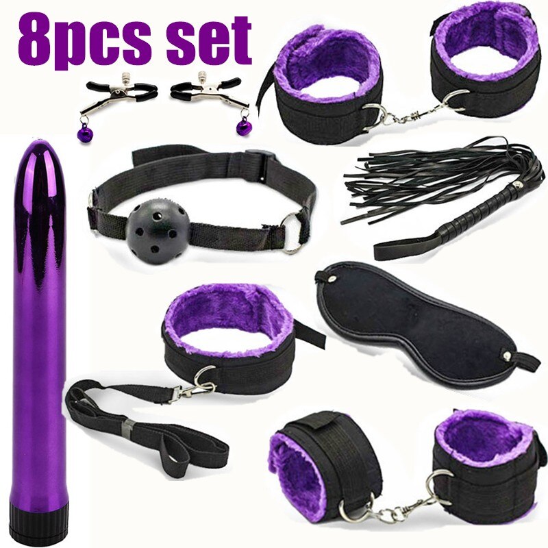 BDSM Erotic Toy Set Sexy Toys Adult Games Sex Bondage Restraint. Handcuffs Nipple Clamp Whip Collar Sex Toys for Couples