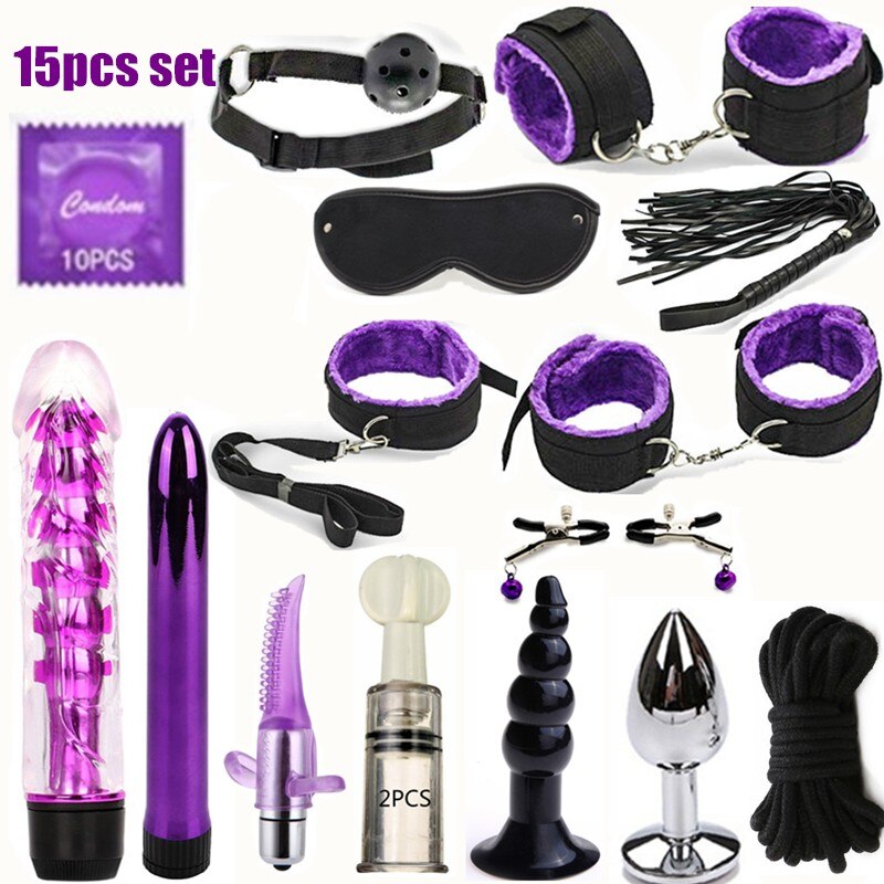 BDSM Erotic Toy Set Sexy Toys Adult Games Sex Bondage Restraint. Handcuffs Nipple Clamp Whip Collar Sex Toys for Couples