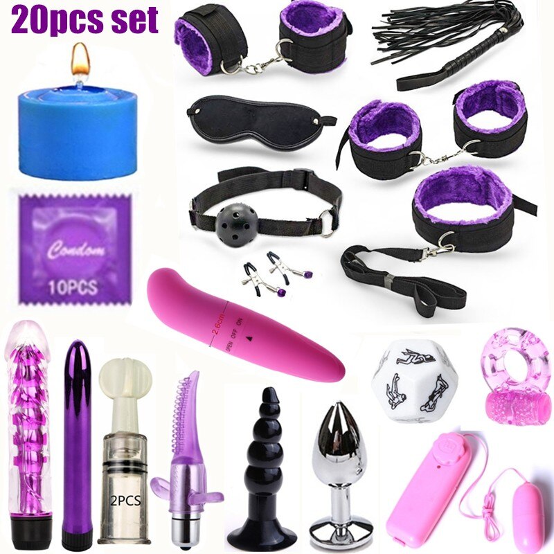 BDSM Erotic Toy Set Sexy Toys Adult Games Sex Bondage Restraint. Handcuffs Nipple Clamp Whip Collar Sex Toys for Couples