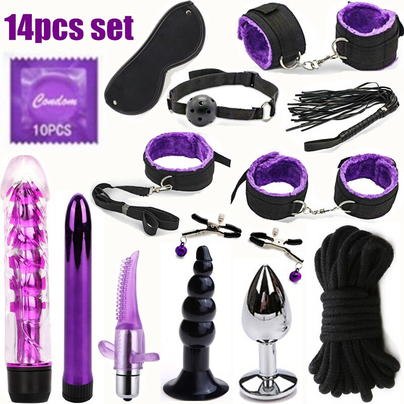 BDSM Erotic Toy Set Sexy Toys Adult Games Sex Bondage Restraint. Handcuffs Nipple Clamp Whip Collar Sex Toys for Couples