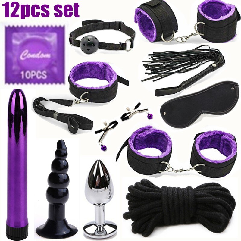 BDSM Erotic Toy Set Sexy Toys Adult Games Sex Bondage Restraint. Handcuffs Nipple Clamp Whip Collar Sex Toys for Couples
