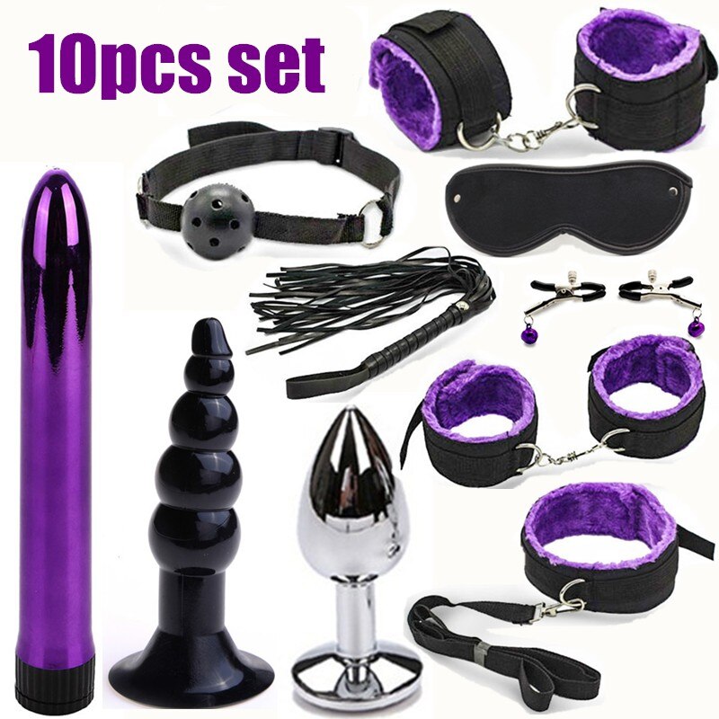 BDSM Erotic Toy Set Sexy Toys Adult Games Sex Bondage Restraint. Handcuffs Nipple Clamp Whip Collar Sex Toys for Couples