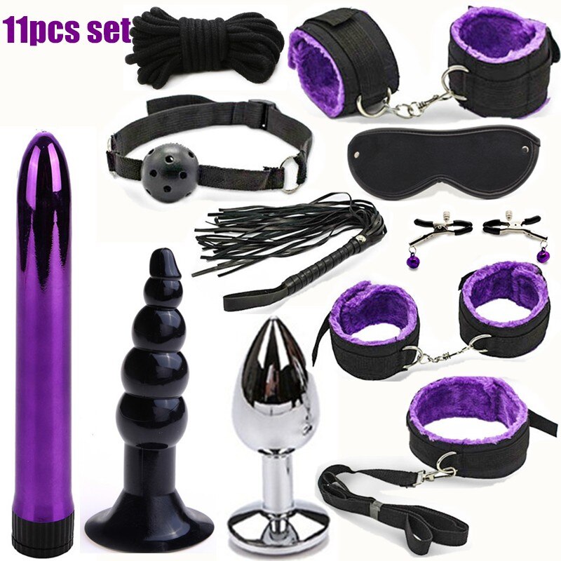 BDSM Erotic Toy Set Sexy Toys Adult Games Sex Bondage Restraint. Handcuffs Nipple Clamp Whip Collar Sex Toys for Couples