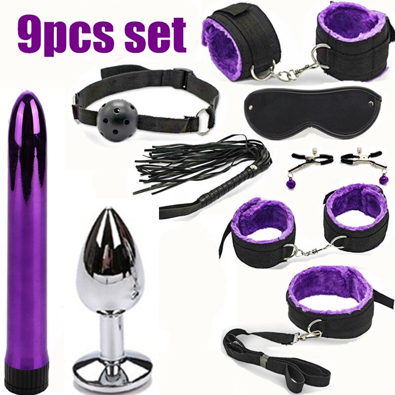 BDSM Erotic Toy Set Sexy Toys Adult Games Sex Bondage Restraint. Handcuffs Nipple Clamp Whip Collar Sex Toys for Couples