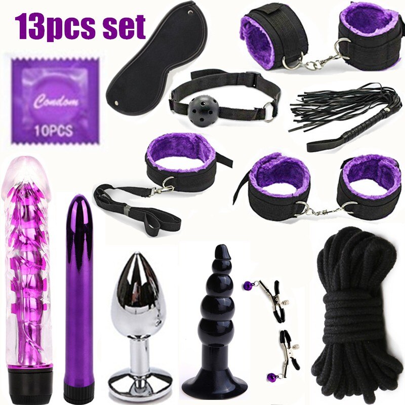 BDSM Erotic Toy Set Sexy Toys Adult Games Sex Bondage Restraint. Handcuffs Nipple Clamp Whip Collar Sex Toys for Couples