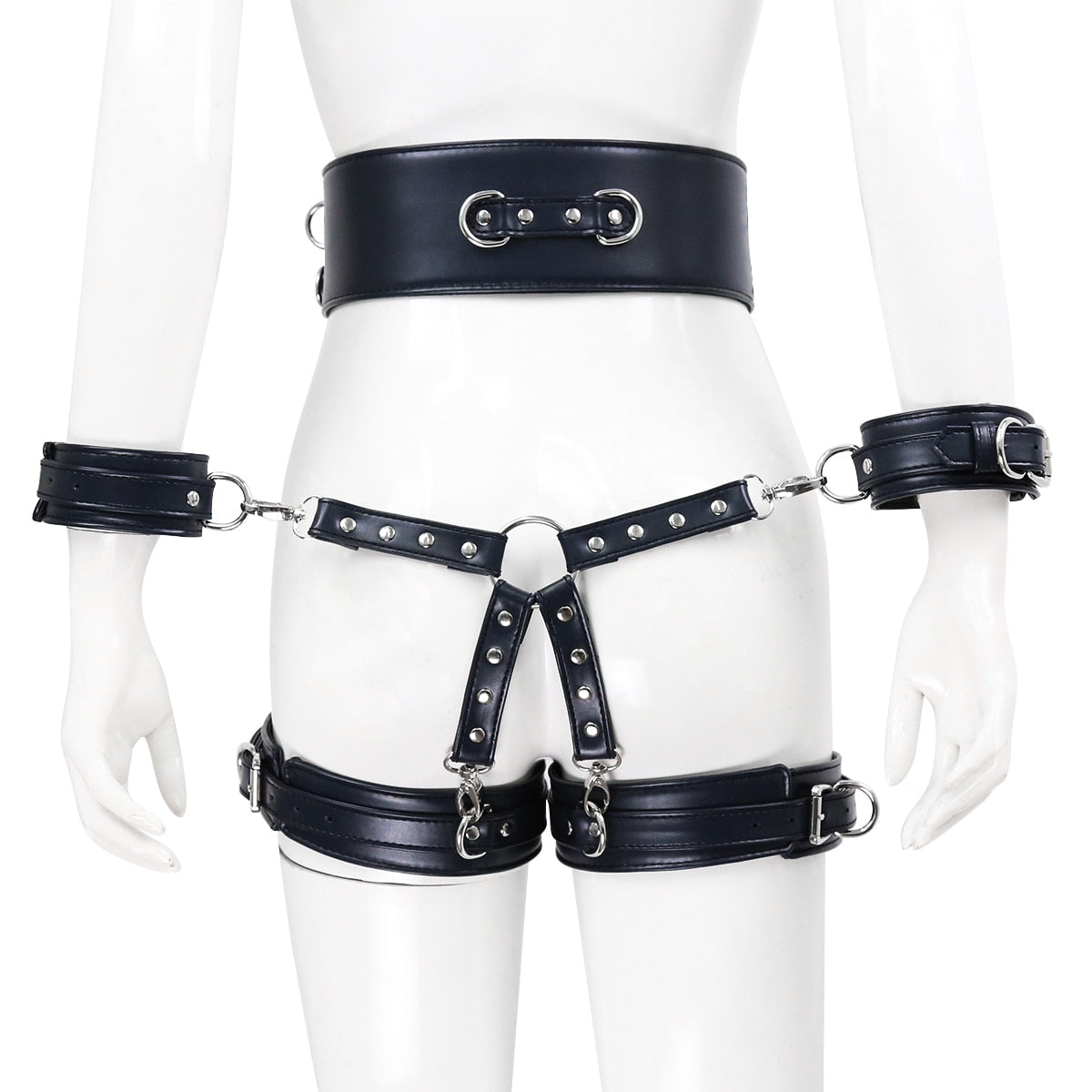 BDSM Sex Toy PU Leather Bondage Set Including Handcuffs, Belt, Leg Cuffs, Center Connection. Adult Toys Sex Bondage Toys for Women.