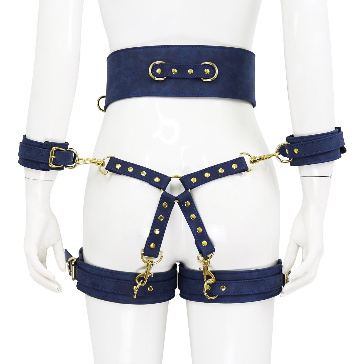 BDSM Sex Toy PU Leather Bondage Set Including Handcuffs, Belt, Leg Cuffs, Center Connection. Adult Toys Sex Bondage Toys for Women.