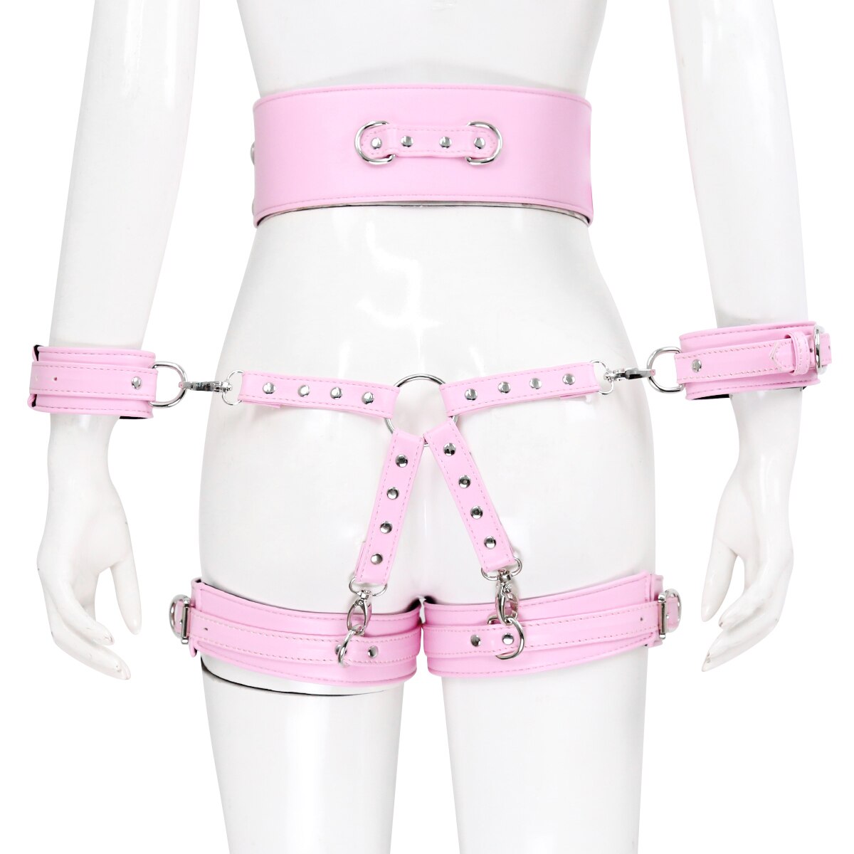 BDSM Sex Toy PU Leather Bondage Set Including Handcuffs, Belt, Leg Cuffs, Center Connection. Adult Toys Sex Bondage Toys for Women.