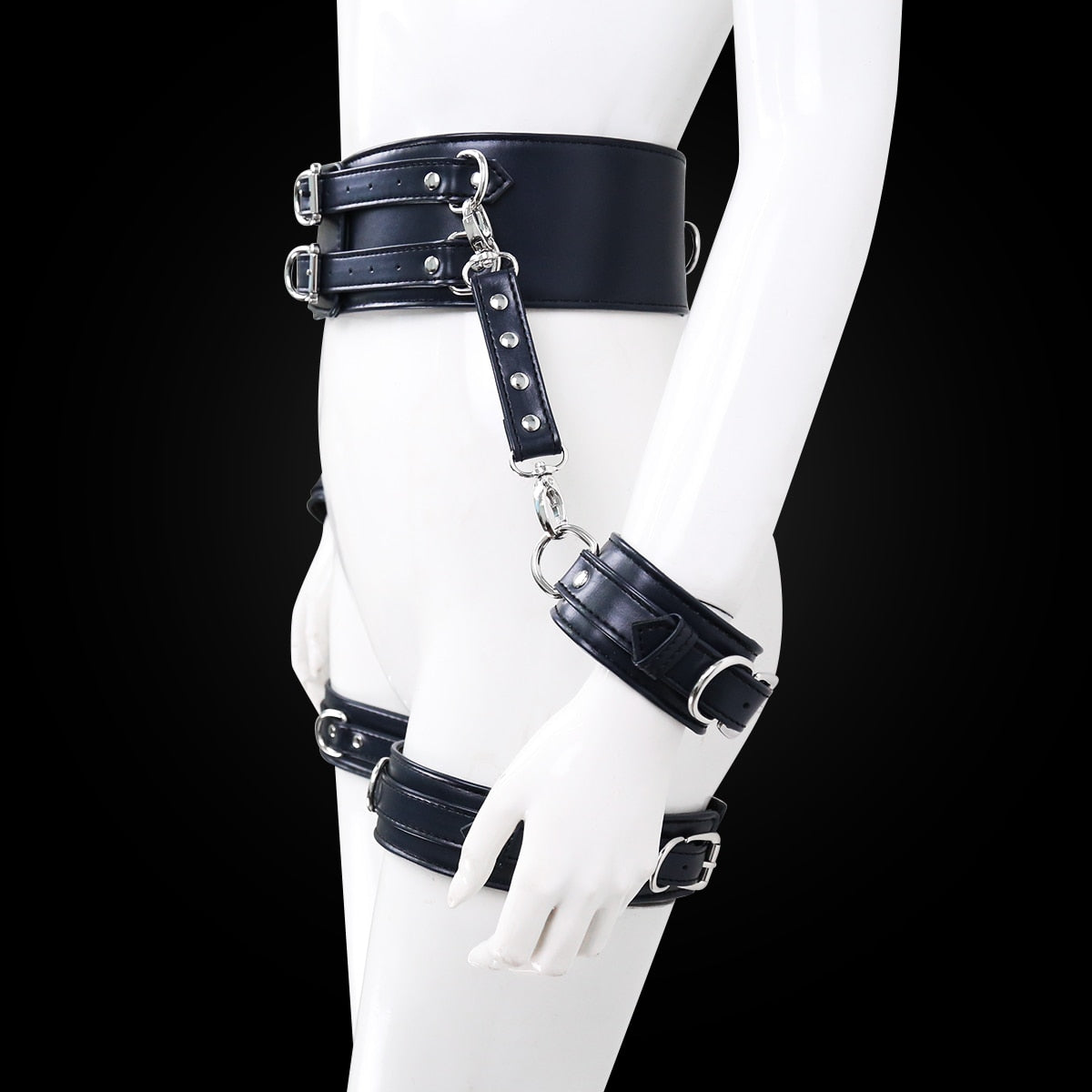 BDSM Sex Toy PU Leather Bondage Set Including Handcuffs, Belt, Leg Cuffs, Center Connection. Adult Toys Sex Bondage Toys for Women.