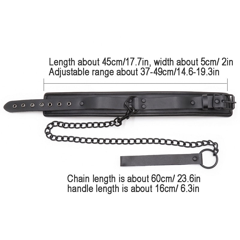 BDSM Bondage Collar, Genuine Leather and Iron Chain Link, Metal Hole Slave Collars for Women, Sex Toys for Couples, Sex Restraints