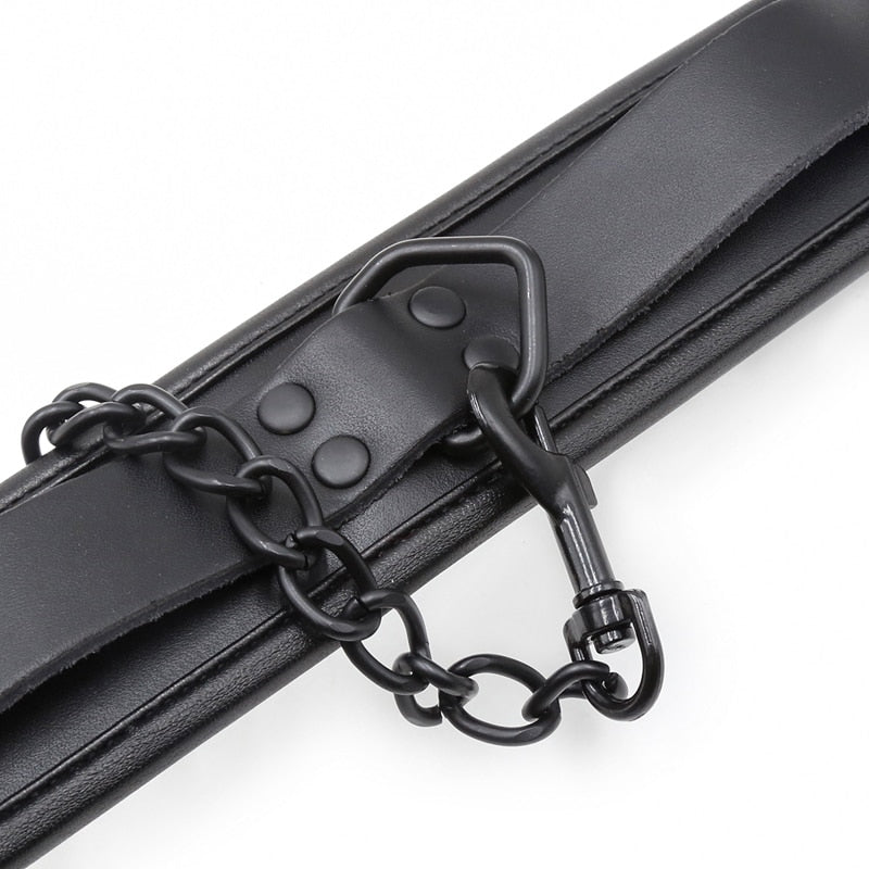 BDSM Bondage Collar, Genuine Leather and Iron Chain Link, Metal Hole Slave Collars for Women, Sex Toys for Couples, Sex Restraints