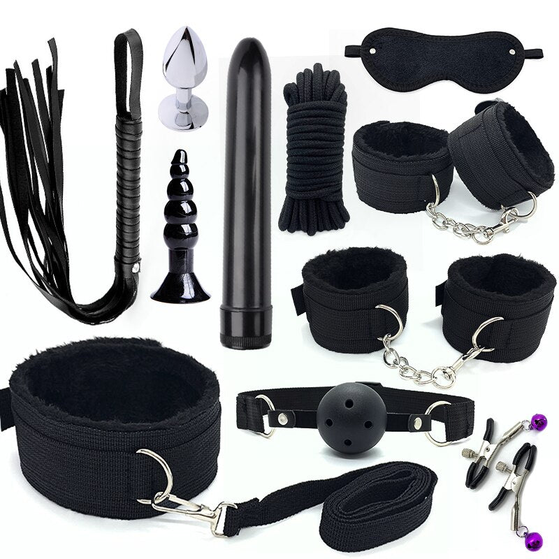 Bondage BDSM Kits Exotic Rope Play Sex Products for Adults Games Handcuffs Sexy Plush Toy for Couples Exotic Accessories 11pcs