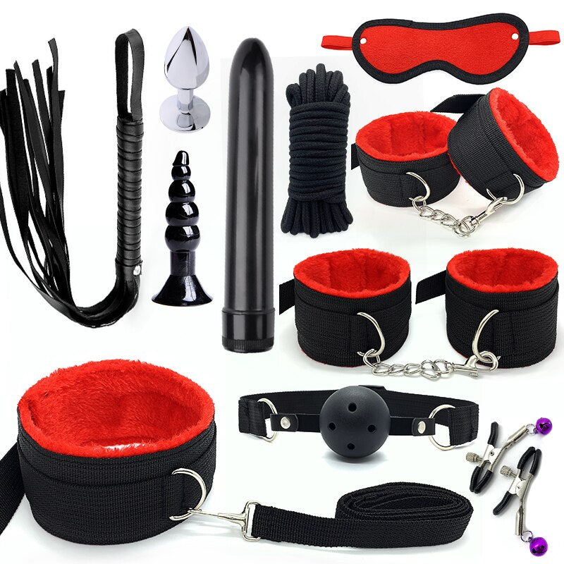 Bondage BDSM Kits Exotic Rope Play Sex Products for Adults Games Handcuffs Sexy Plush Toy for Couples Exotic Accessories 11pcs