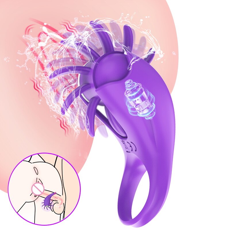 Penis Ring Cock Vibrator for Couples, Women Licking Vibrating Vaginal Clit Stimulator G-Spot Orgasm Lock Male Cockring for Men's Toys