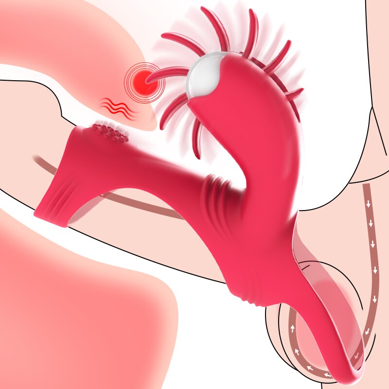 Penis Ring Cock Vibrator for Couples, Women Licking Vibrating Vaginal Clit Stimulator G-Spot Orgasm Lock Male Cockring for Men's Toys