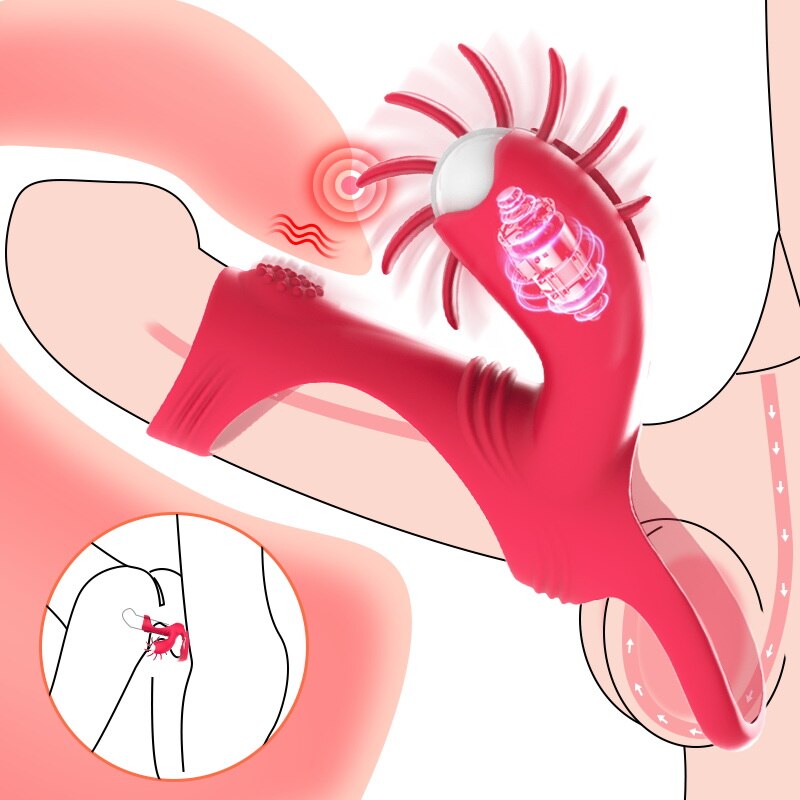 Penis Ring Cock Vibrator for Couples, Women Licking Vibrating Vaginal Clit Stimulator G-Spot Orgasm Lock Male Cockring for Men's Toys